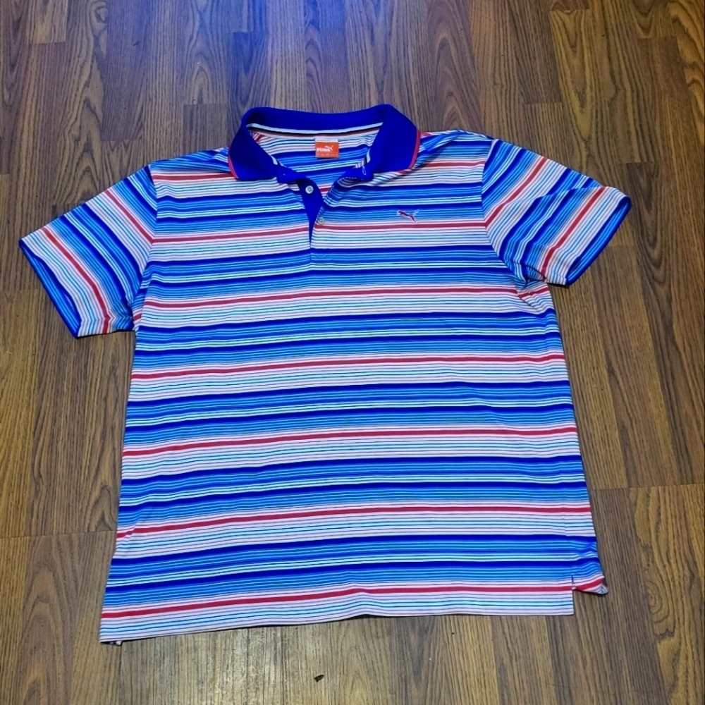 Puma Striped Performance Polo Shirt Men's XL Golf Casual B39